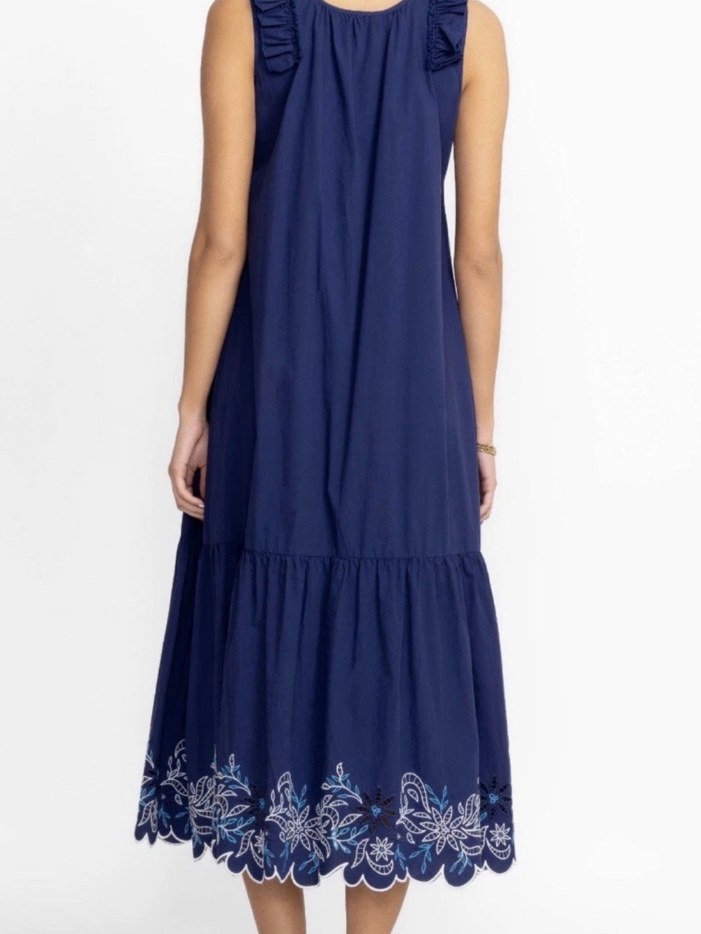 Johnny Was Yoko Eyelet Maxi Dress 100% cotton with pockets - Blue - Picture 4 of 9